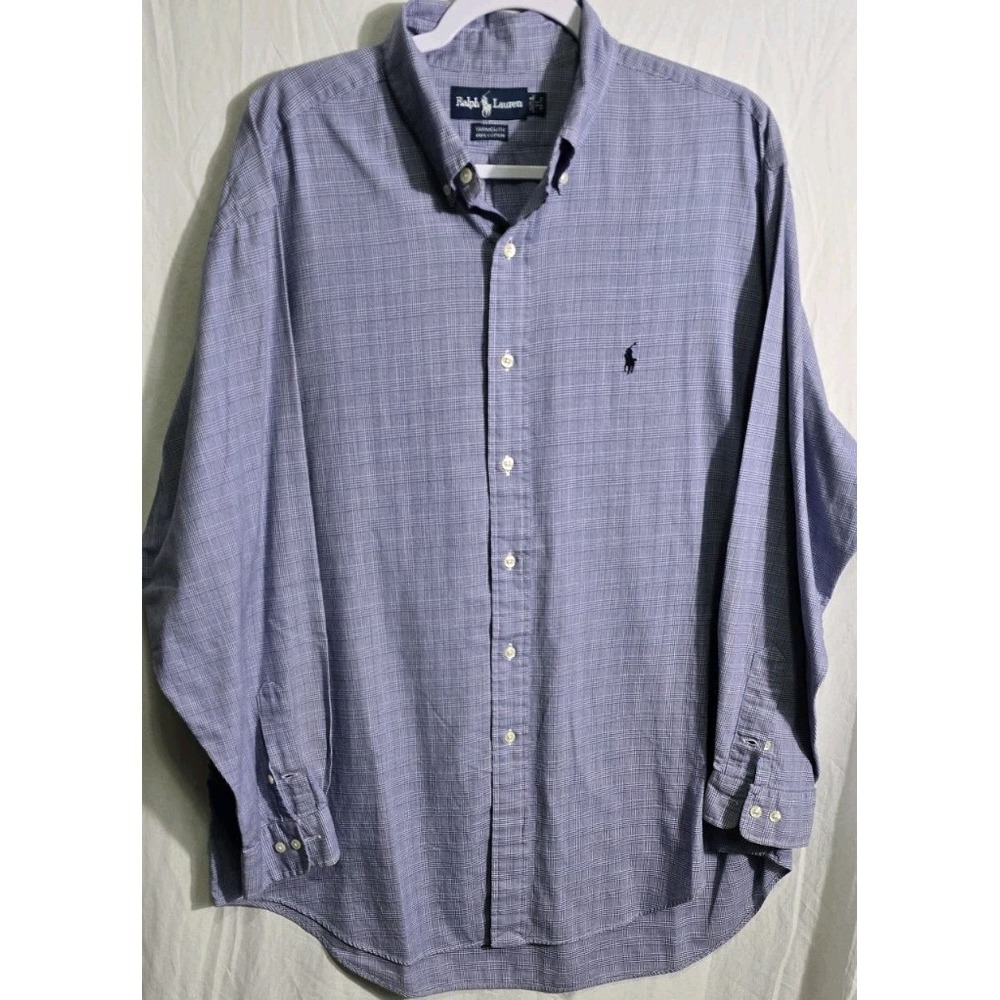Ralph Lauren Yarmouth Mens 17‎ 35/35 Check Blue White Long Sleeve Button Down